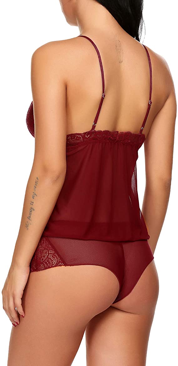 lace-trim sheer mesh babydoll & shorts set
