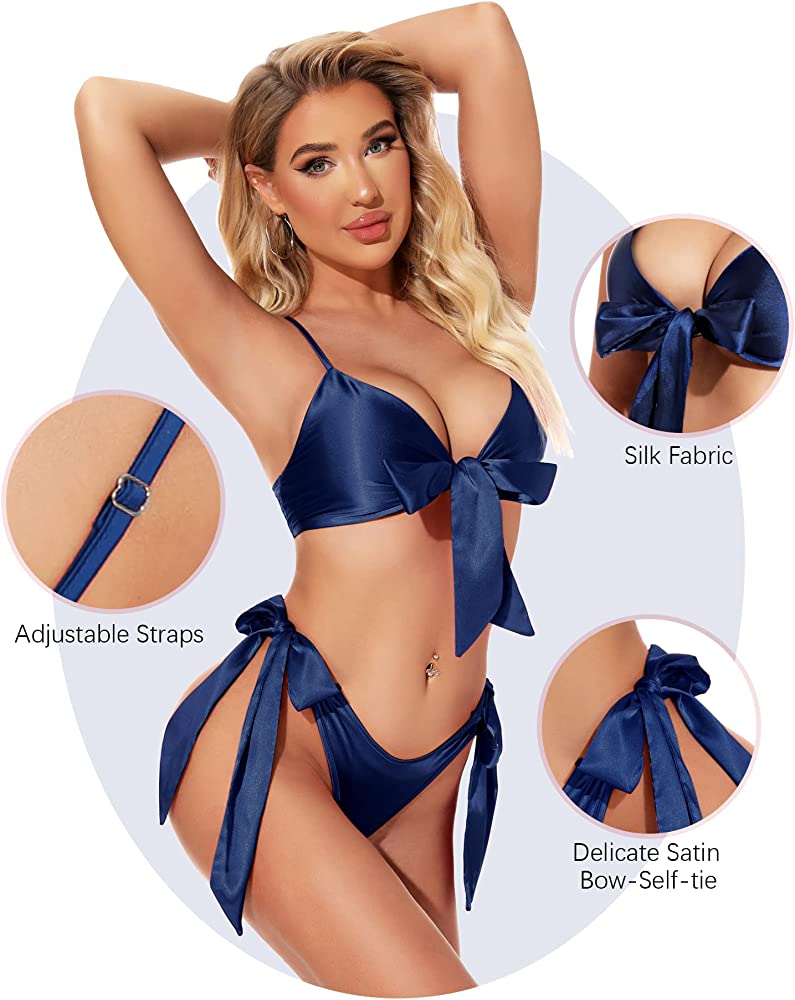 high-shine satin tie-front lingerie set