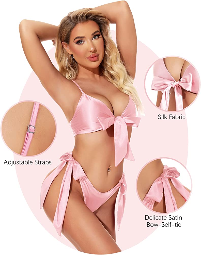 high-shine satin tie-front lingerie set