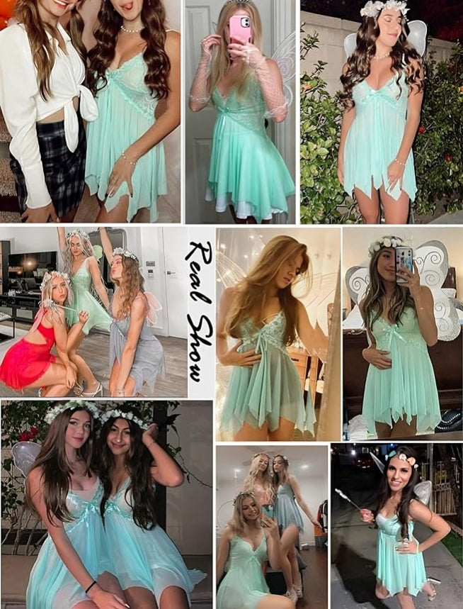 handkerchief hem sheer mesh babydoll with lace cups