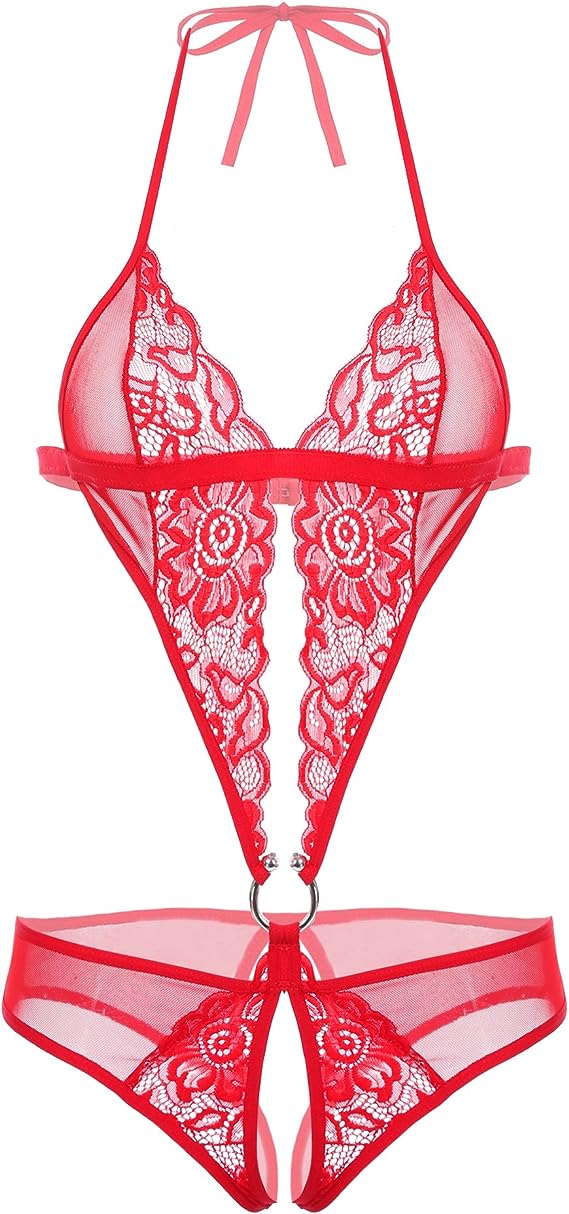 plunging halter lace & mesh cutout bodysuit