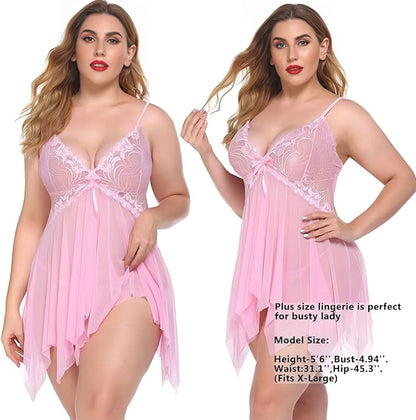 Handkerchief Hem Sheer Mesh Babydoll with Lace Cups
