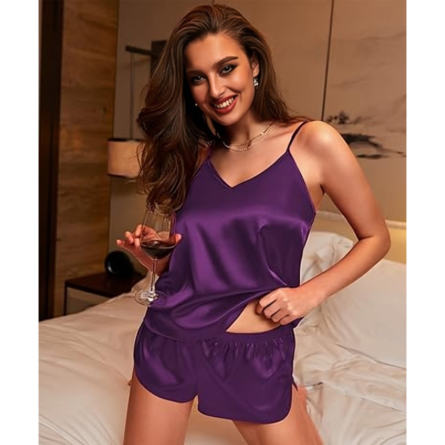 classic silky satin cami and shorts set