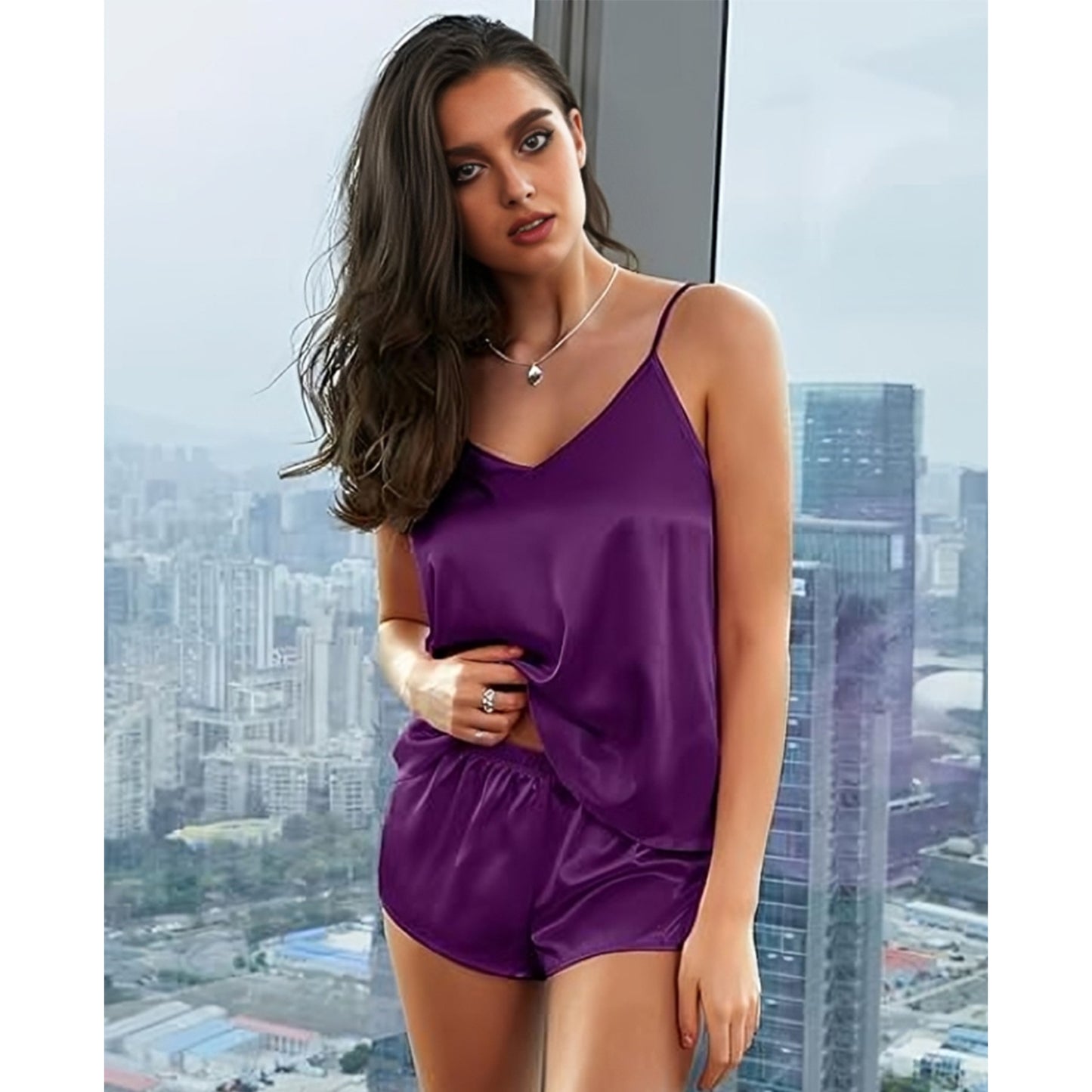 classic silky satin cami and shorts set