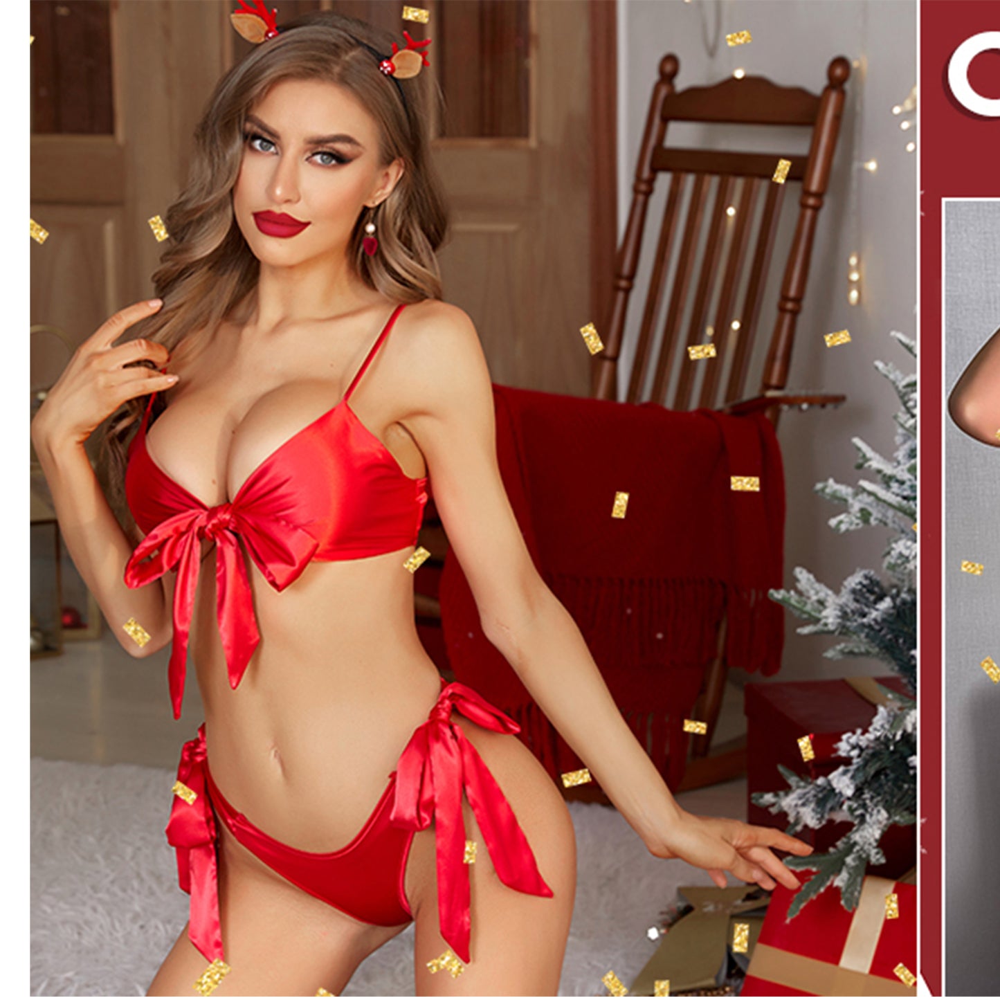 high-shine satin tie-front lingerie set