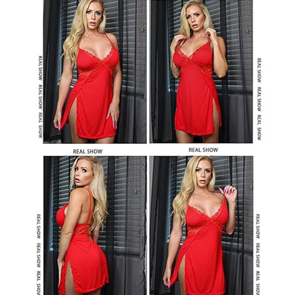 Comfort Knit Chemise with Lace Trim and High Slits