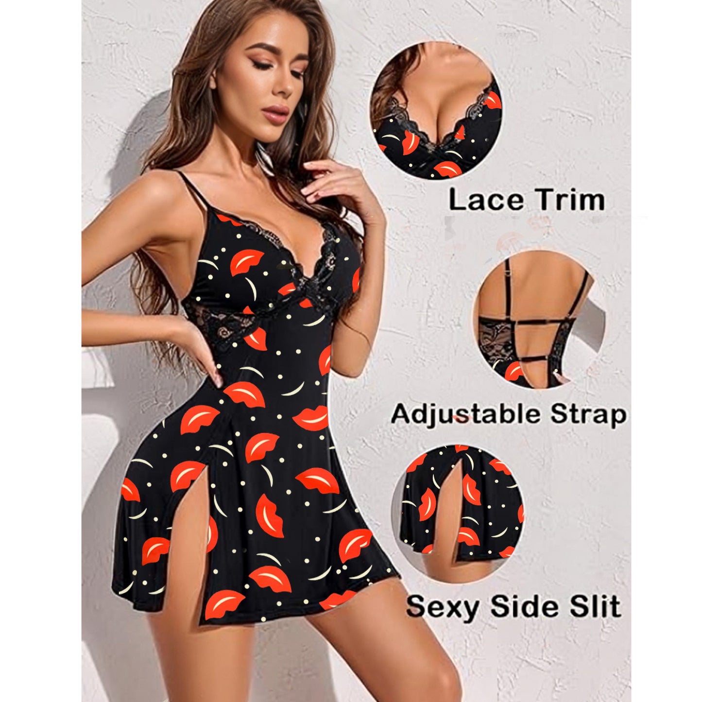 comfort knit chemise with lace trim and high slits