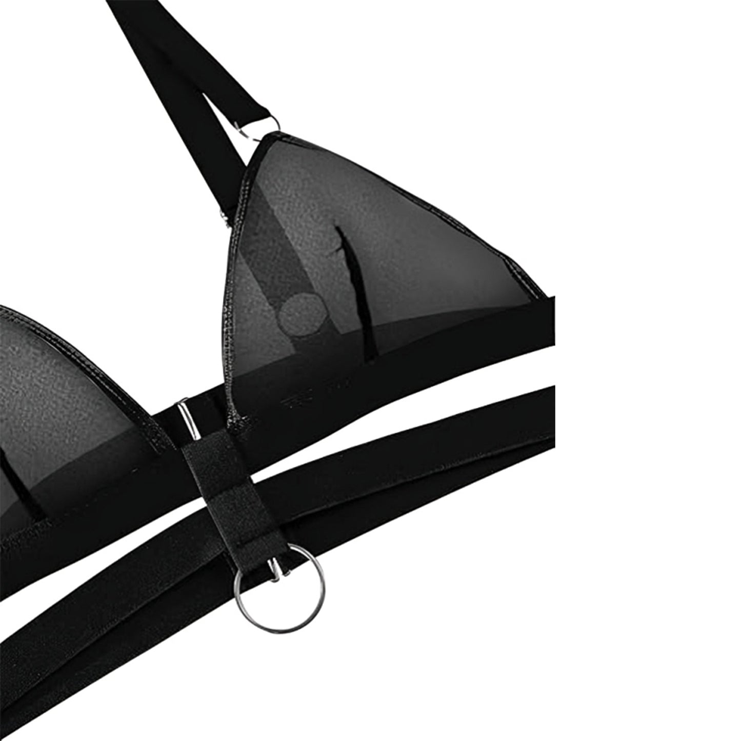 strappy ring detail sheer mesh lingerie set