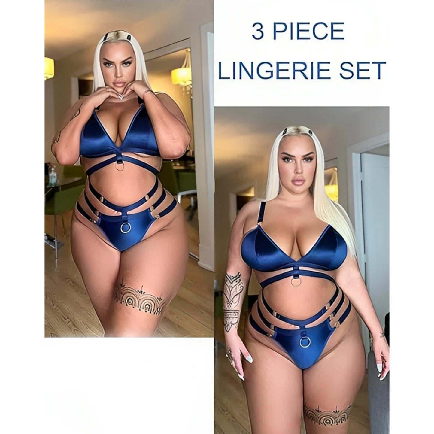 strappy ring detail sheer mesh lingerie set