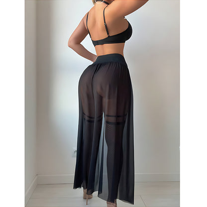 Three-Piece Strappy Bralette & Sheer Maxi Skirt Set