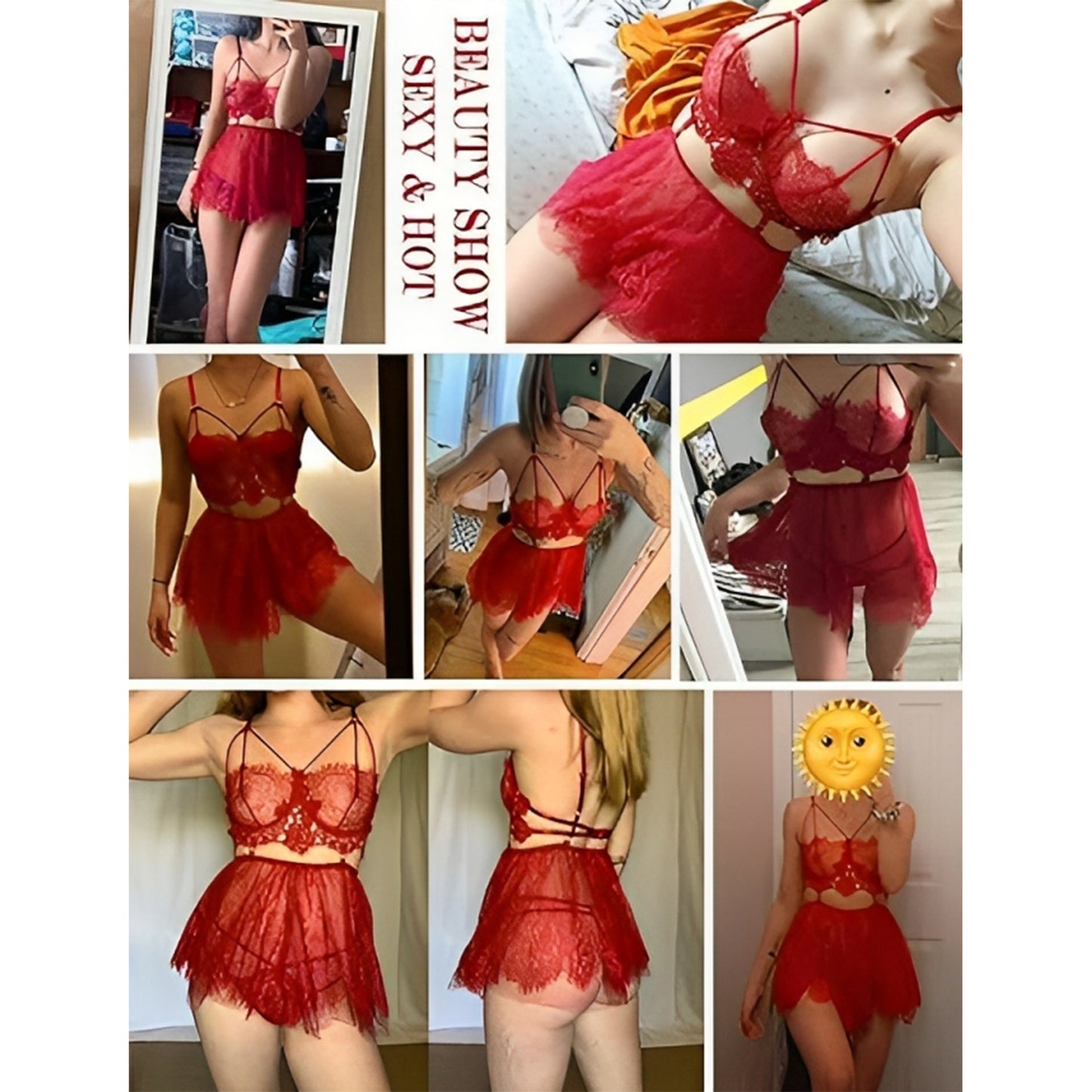 strappy lace bralette and sheer mesh skirt set