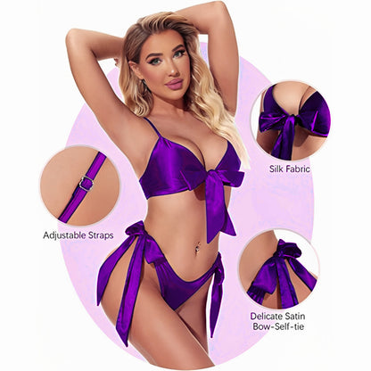 High-Shine Satin Tie-Front Lingerie Set