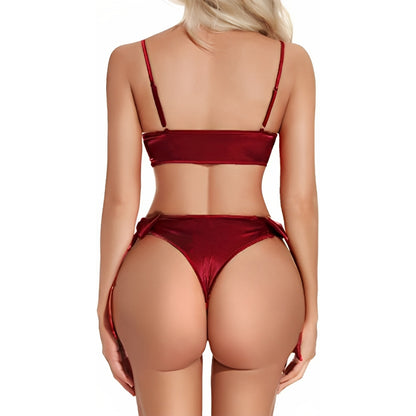 High-Shine Satin Tie-Front Lingerie Set