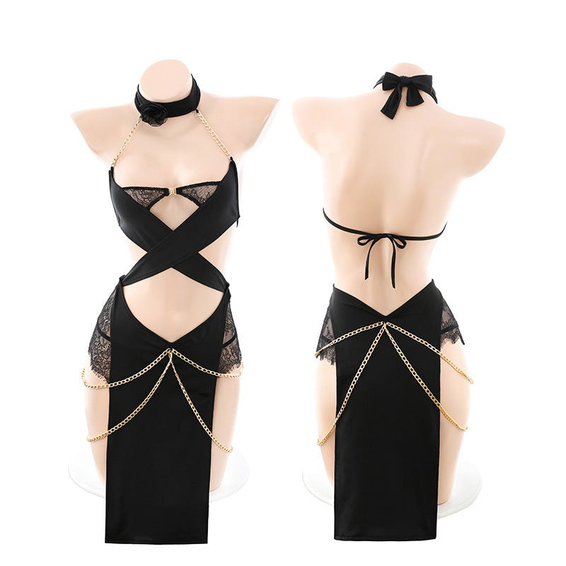 sexy lingerie aura queen egyptian cat female gold necklace embellishment dress